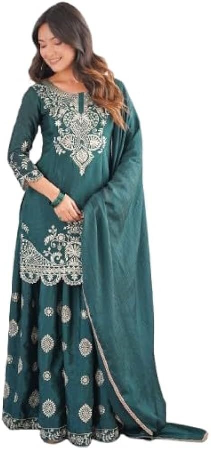 ISRL Enterprise Sharara Palazzo Suit Set with Embroidered Kurta