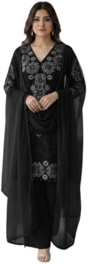 ISRL Enterprise Black & Gold Embroidered 3-Piece Suit Set Geometric