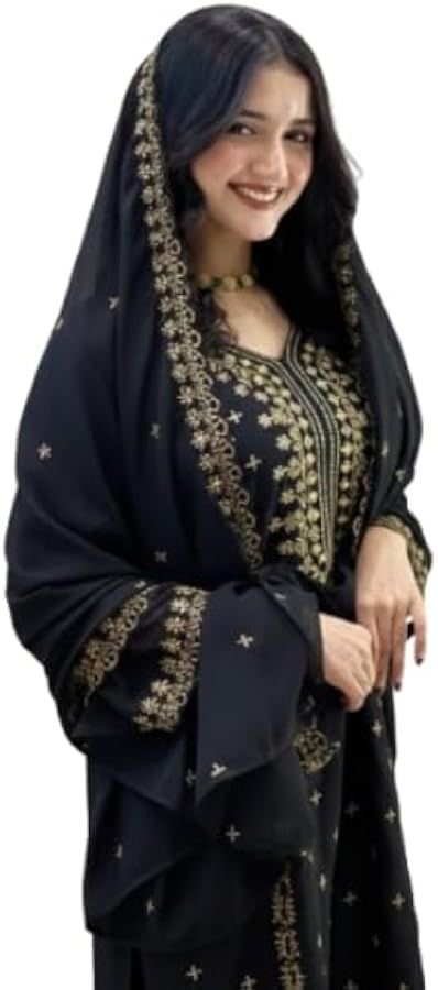 ISRL Enterprise Black Embroidered Kurta Pant Dupatta Set with Golden