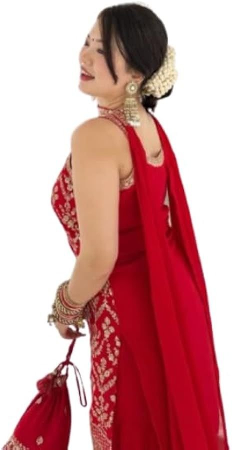 ISRL Enterprise Red Heavy Embroidered Sharara Suit Set with Dupatta