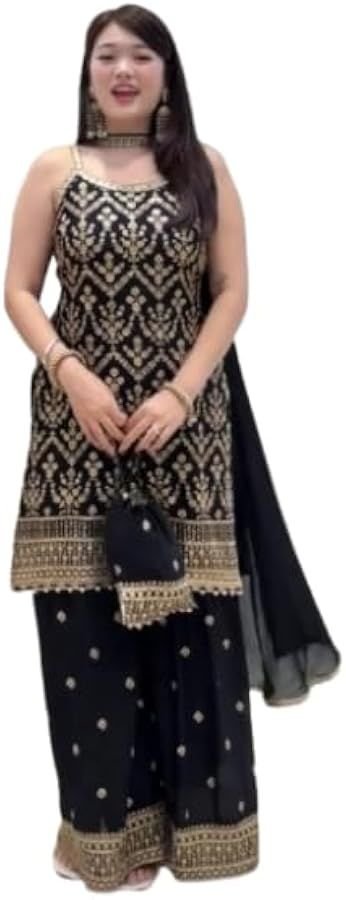 ISRL Enterprise Black Heavy Embroidered Sharara Suit Set with Dupatta
