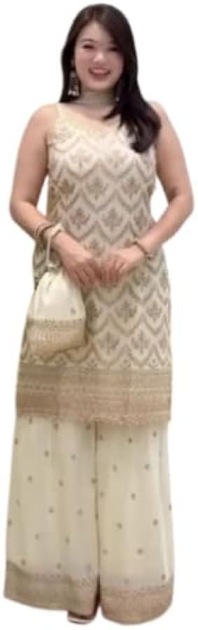 ISRL Enterprise White Heavy Embroidered Sharara Suit Set with Dupatta