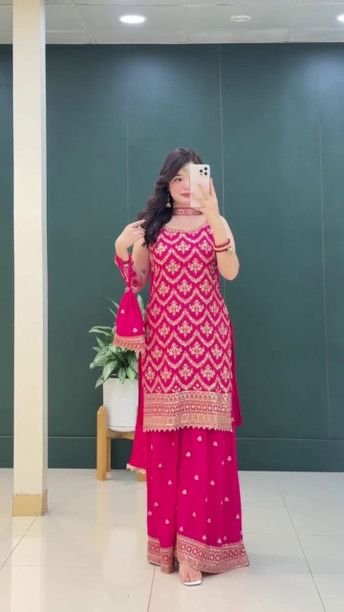 ISRL Enterprise Georgette Kurti Palazzo Dupatta Set