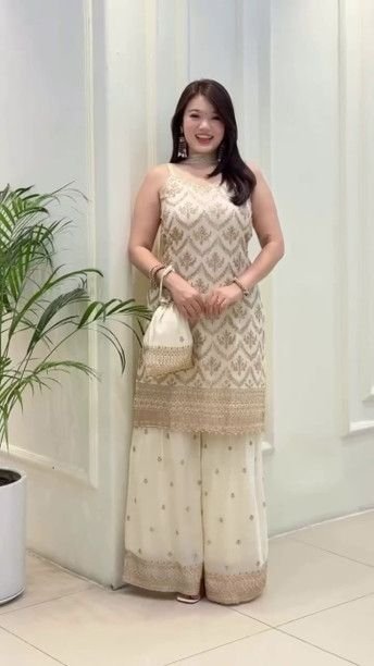 ISRL Enterprise Georgette Kurti Palazzo Dupatta Set