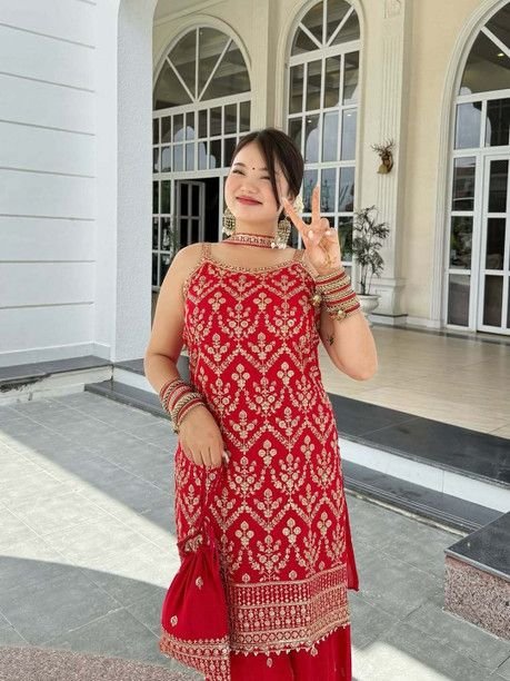 ISRL Enterprise Georgette Kurti Palazzo Dupatta Set
