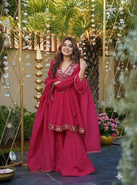 ISRL Enterprise Silk Blend Kurti Palazzo Dupatta Set