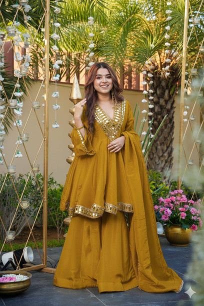 ISRL Enterprise Silk Blend Kurti Palazzo Dupatta Set