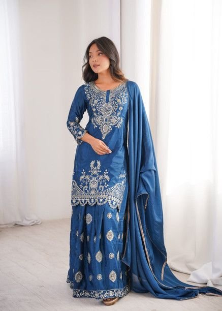 ISRL Enterprise Chiffon Kurti Sharara Dupatta Set