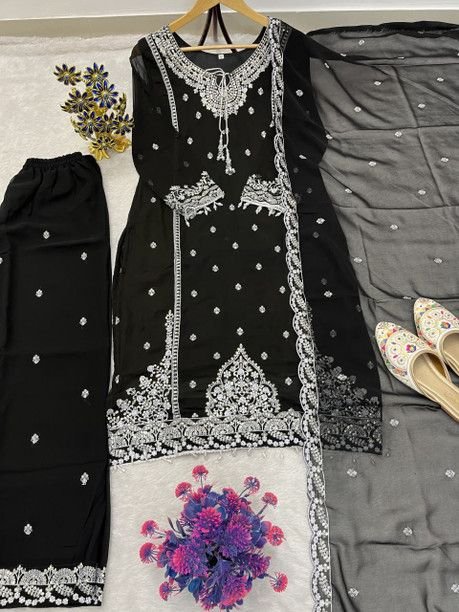 ISRL Enterprise Georgette Kurta Palazzo Dupatta Set