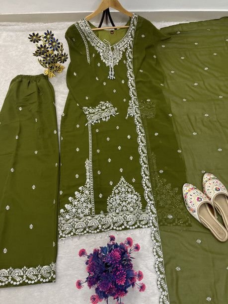 ISRL Enterprise Georgette Kurta Palazzo Dupatta Set