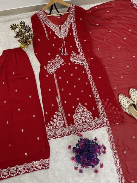ISRL Enterprise Georgette Kurta Palazzo Dupatta Set