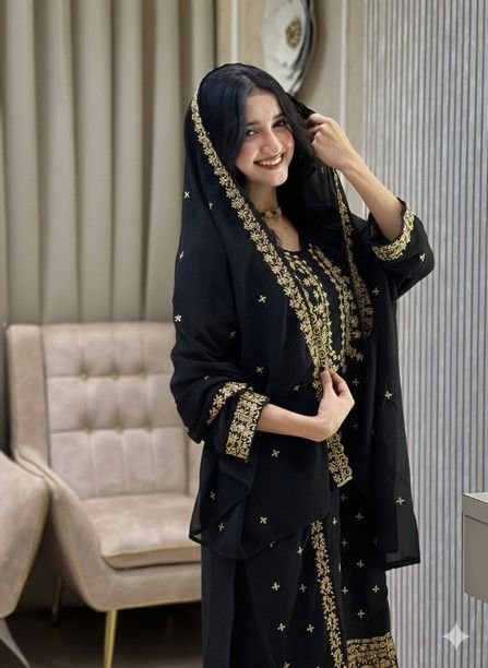 ISRL Enterprise Georgette Kurta Palazzo Dupatta Set