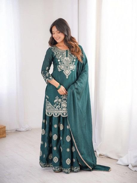 ISRL Enterprise Chiffon Kurti Sharara Dupatta Set