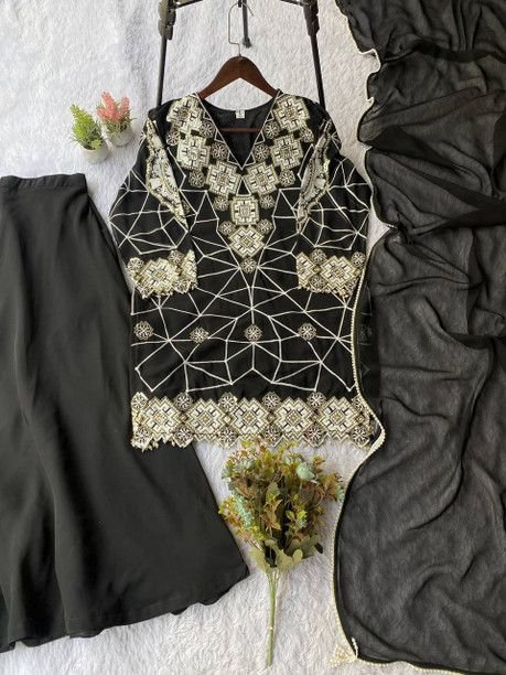 ISRL Enterprise Georgette Kurta Palazzo Dupatta Set