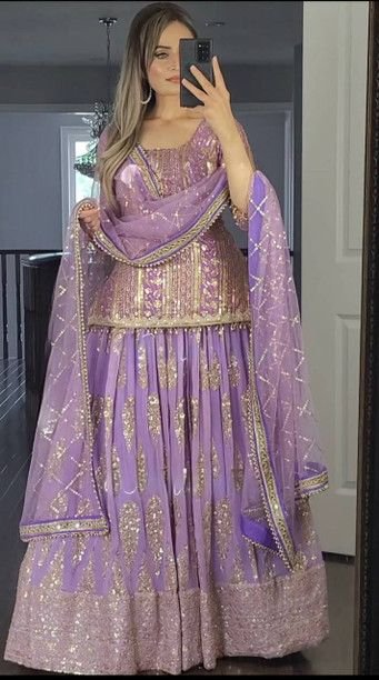 ISRL Enterprise Georgette Kurti Sharara Dupatta Set
