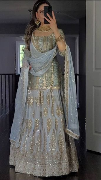 ISRL Enterprise Georgette Kurti Sharara Dupatta Set