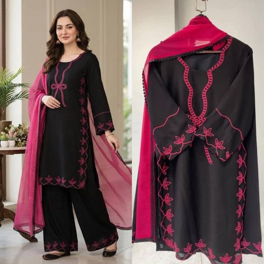 ISRL Enterprise Art Silk Kurta Palazzo Dupatta Set