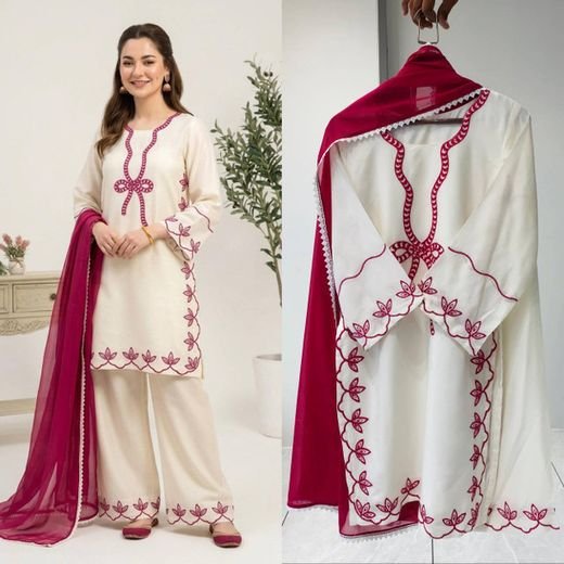 ISRL Enterprise Art Silk Kurta Palazzo Dupatta Set