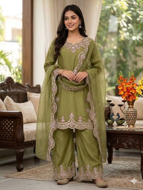 ISRL Enterprise Crepe Kurta Palazzo Dupatta Set