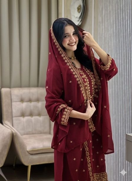 ISRL Enterprise Georgette Kurta Palazzo Dupatta Set