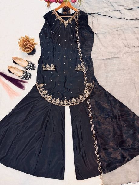 ISRL Enterprise Crepe Kurta Sharara Dupatta Set