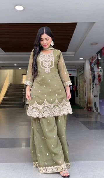 ISRL Enterprise Silk Blend Kurti Sharara Dupatta Set