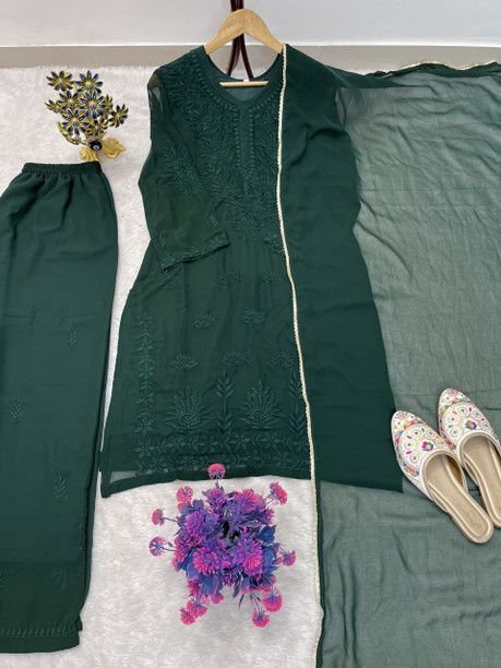 ISRL Enterprise Georgette Kurta Palazzo Dupatta Set