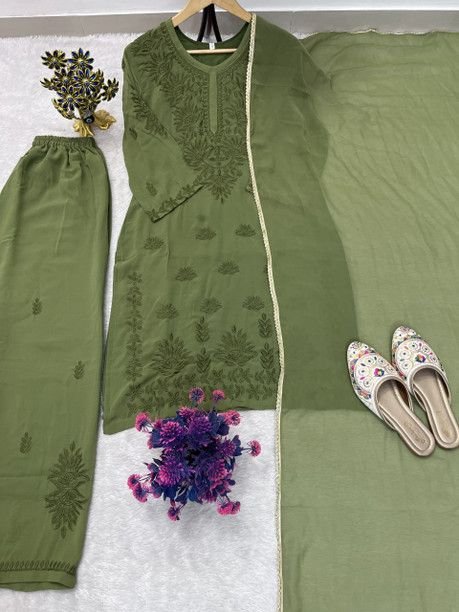 ISRL Enterprise Georgette Kurti Palazzo Dupatta Set