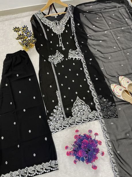 ISRL Enterprise Georgette Kurta Palazzo Dupatta Set