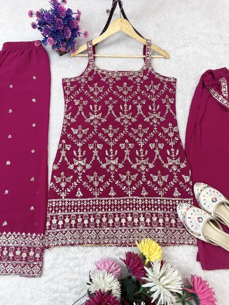 ISRL Enterprise Georgette Kurti Palazzo Dupatta Set
