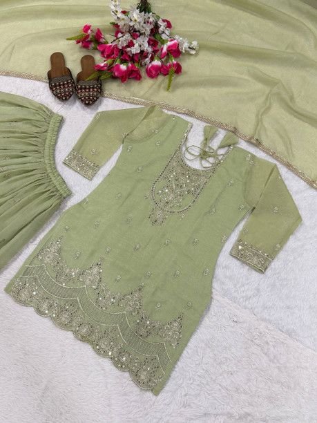 ISRL Enterprise Georgette Kurti Palazzo Dupatta Set