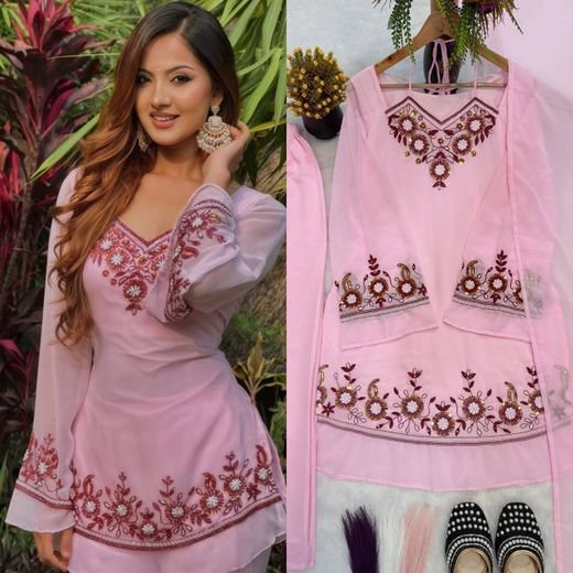 ISRL Enterprise Georgette Kurta Pant Dupatta Set
