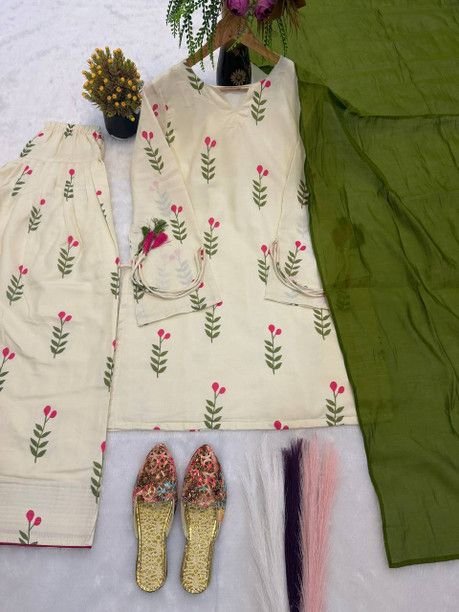 ISRL Enterprise Cotton Blend Kurta Salwar Dupatta Set