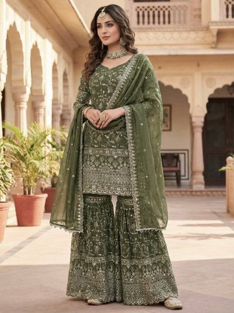 ISRL Enterprise Silk Blend Kurta Palazzo Dupatta Set