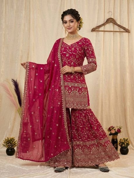 ISRL Enterprise Silk Blend Kurta Palazzo Dupatta Set