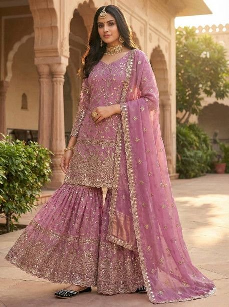 ISRL Enterprise Silk Blend Kurta Palazzo Dupatta Set