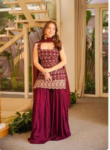 ISRL Enterprise Georgette Kurti Palazzo Dupatta Set