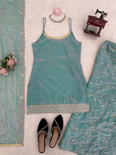 ISRL Enterprise Satin Kurti Sharara Dupatta Set