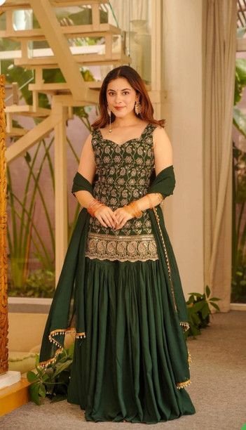 ISRL Enterprise Georgette Kurti Palazzo Dupatta Set
