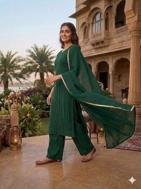 ISRL Enterprise Georgette Kurta Salwar Dupatta Set