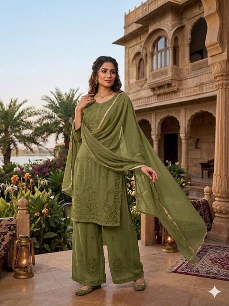 ISRL Enterprise Georgette Kurta Salwar Dupatta Set