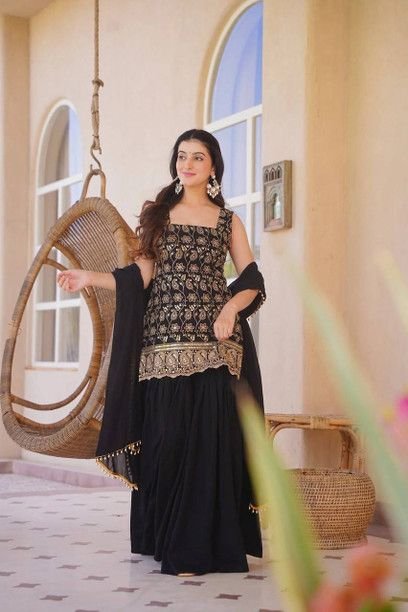 ISRL Enterprise Georgette Kurti Palazzo Dupatta Set