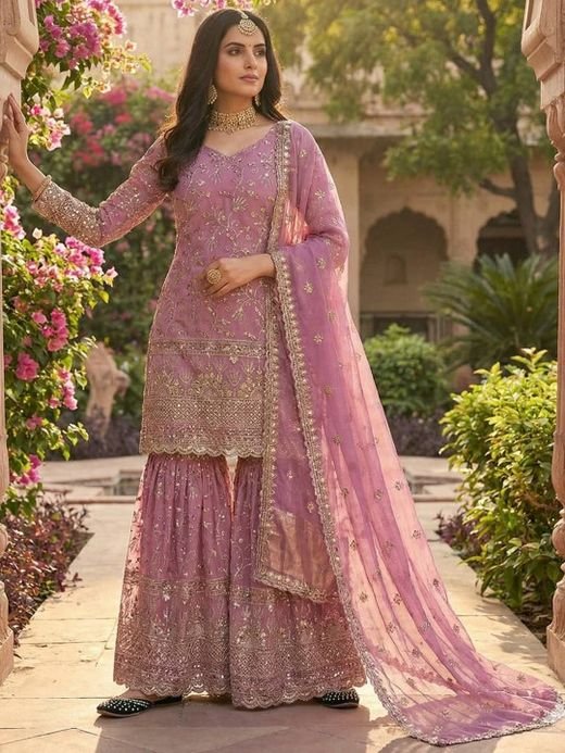 ISRL Enterprise Embroidered Sequinned Kurta with Sharara & Dupatta
