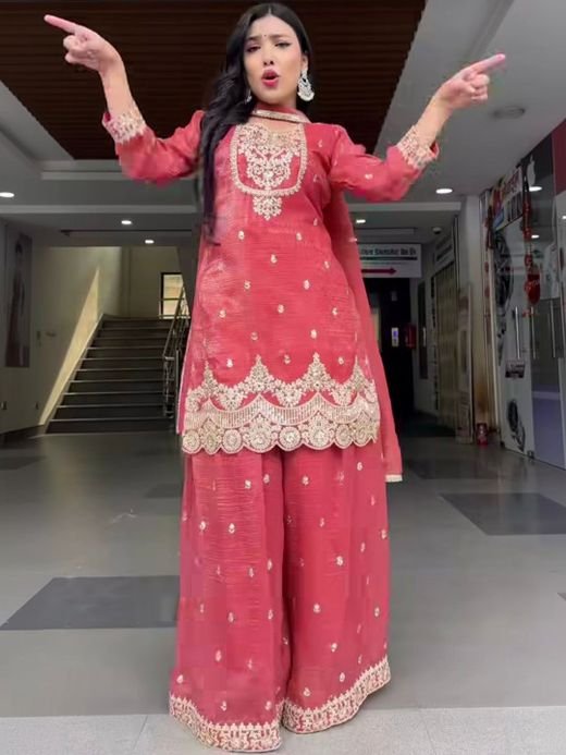 ISRL Enterprise Embroidered Kurta with Palazzos & Dupatta