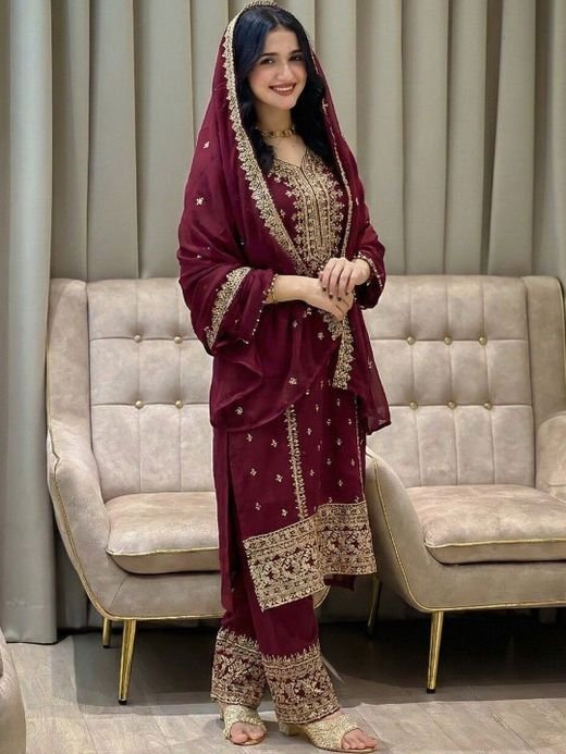 ISRL Enterprise Embroidered Kurta with Trousers & Dupatta