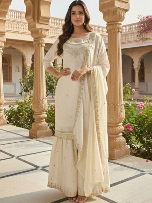 ISRL Enterprise Embroidered Kurta with Sharara & Dupatta