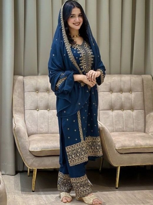 ISRL Enterprise Embroidered Thread Work Kurta with Trousers & Dupatta