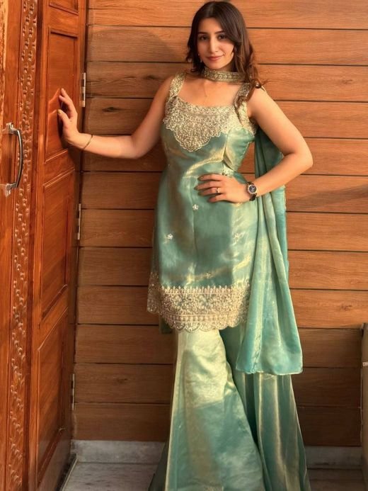 ISRL Enterprise Embroidered Sequinned Kurta with Sharara & Dupatta