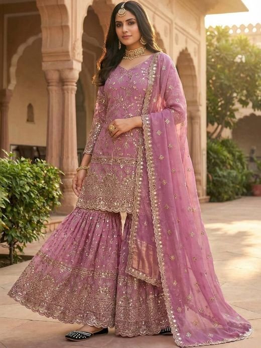 ISRL Enterprise Embroidered Sequinned Kurta with Sharara & Dupatta