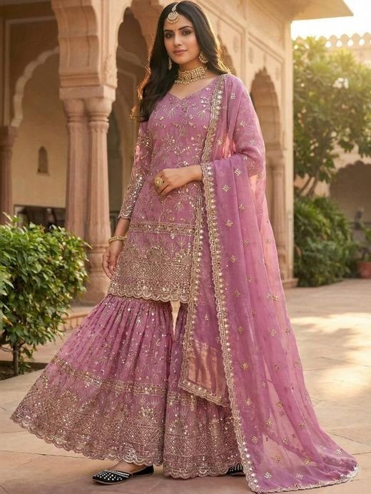 ISRL Enterprise Embroidered Sequinned Kurta with Sharara & Dupatta